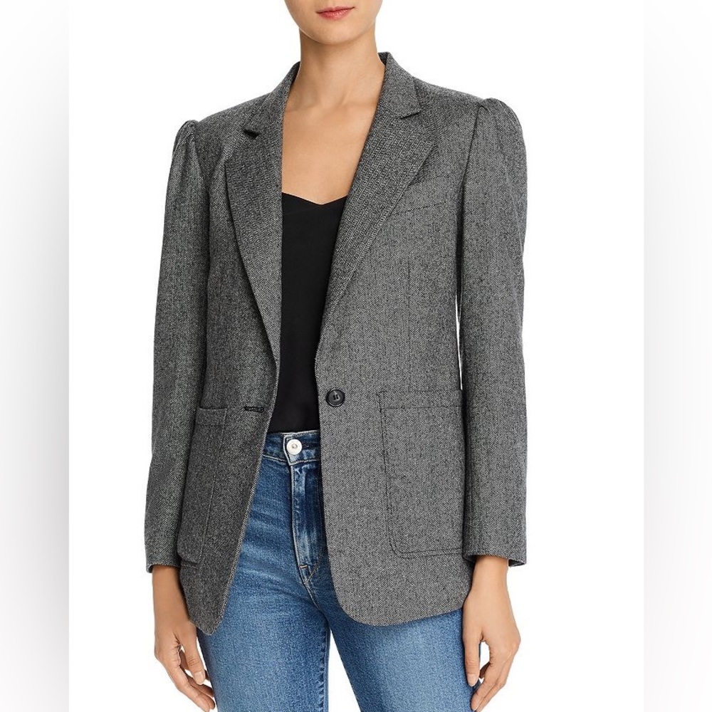 Rebecca Minkoff PAC Herringbone Dark Grey Wool Blazer, Size US 2
